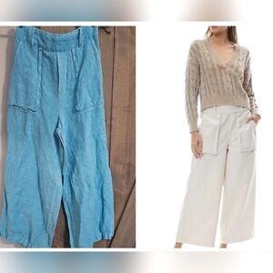 YFB-Linen blend Saidie Pant in Sky Blue. Size Medium